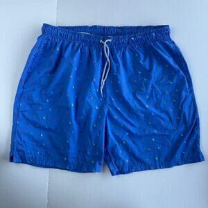 XXL TailorByrd Rainbow Flamingo Men's Swim Trunks Blue Preppy Nautical Dadcore